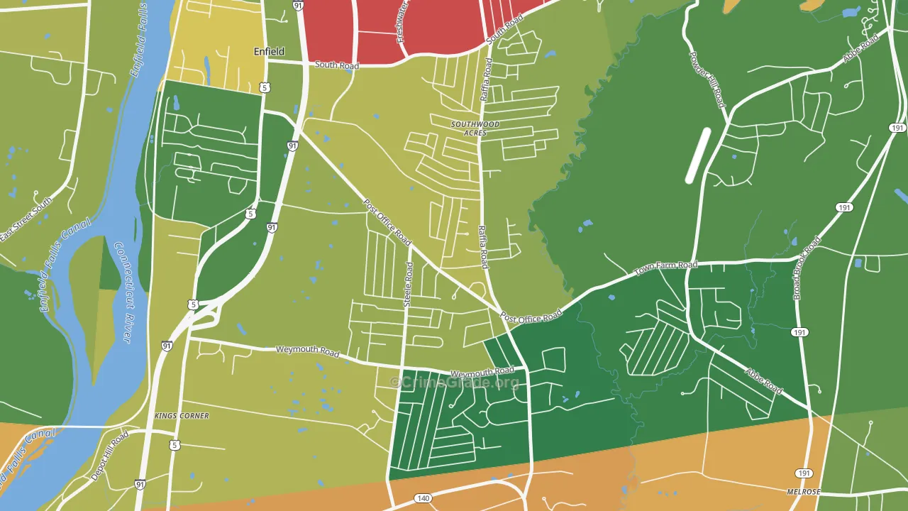 Southwood Acres, CT Map of Burglary Rates