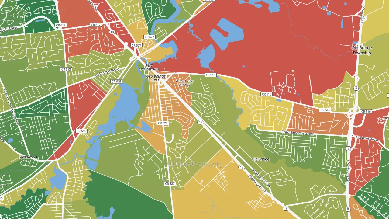 Southwood, Old Bridge, NJ Map of Burglary Rates
