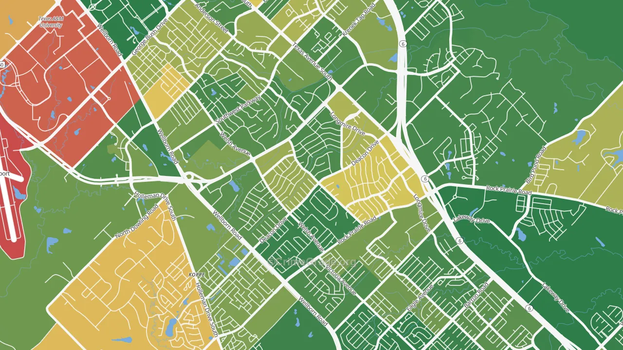 Southwood Valley, College Station, TX Map of Burglary Rates