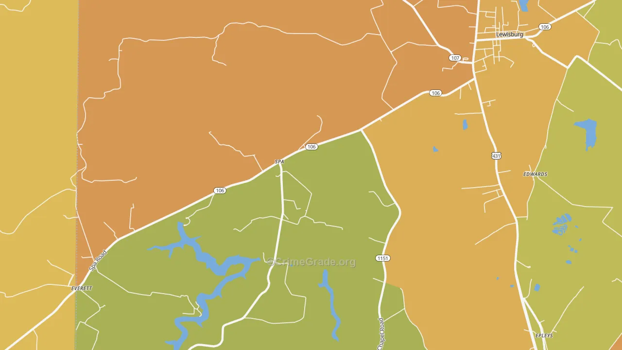 Spa, KY Map of Burglary Rates