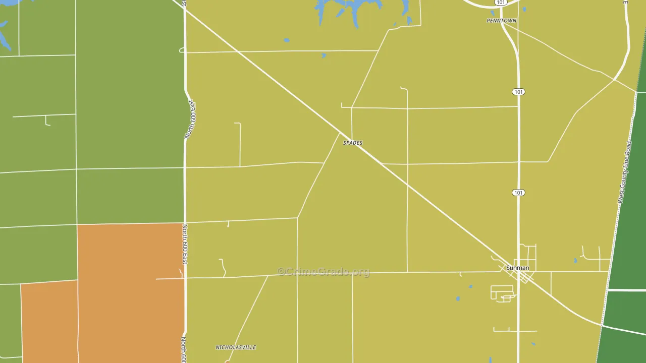 Spades, IN Map of Burglary Rates