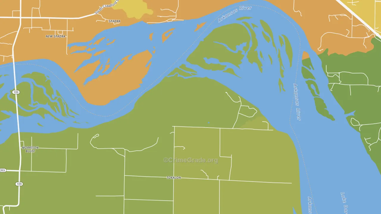 Spadra, AR Map of Burglary Rates