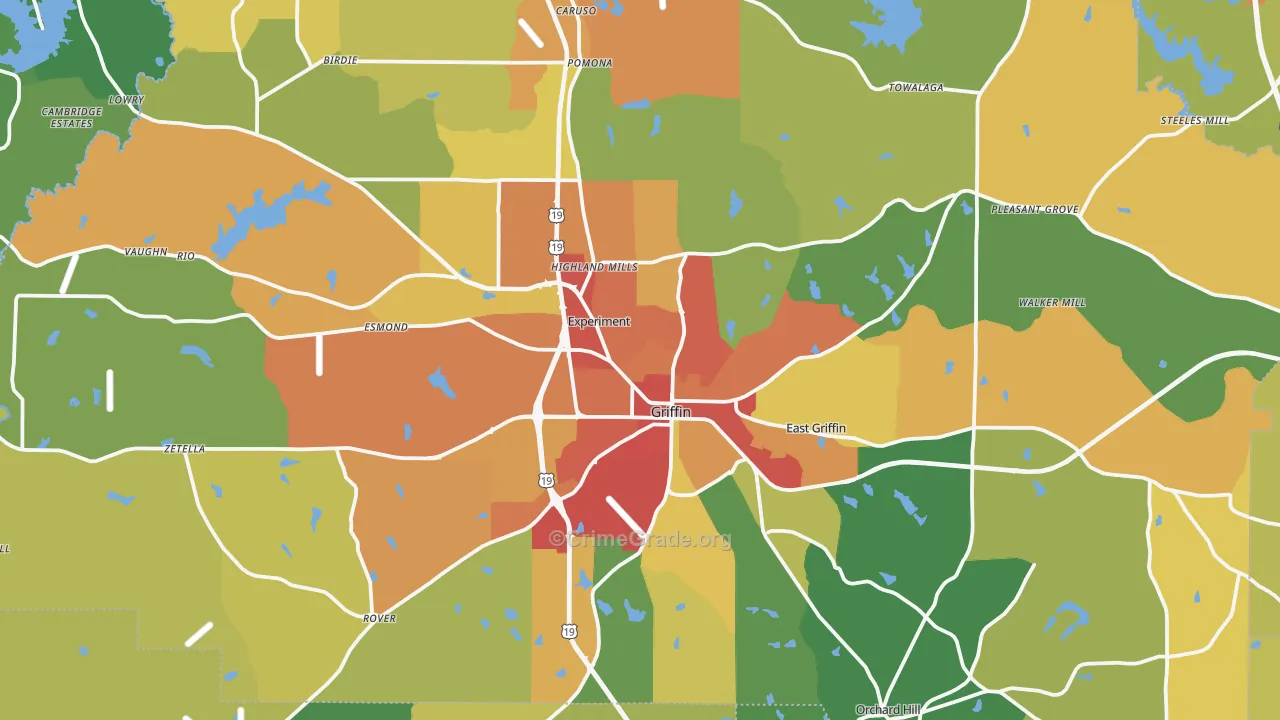 Spalding County, GA Map of Burglary Rates