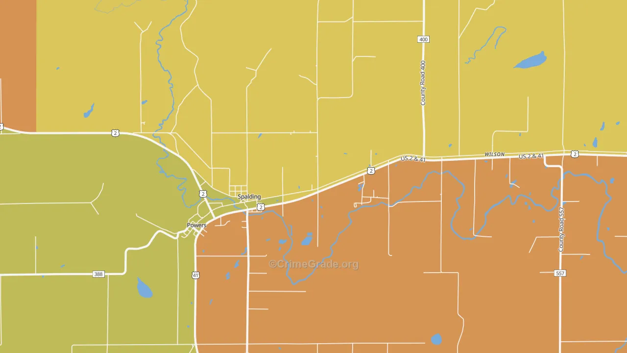 Spalding, MI Map of Burglary Rates