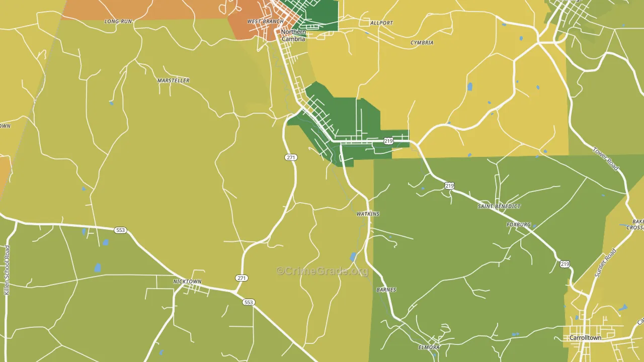 Spangler, PA Map of Burglary Rates