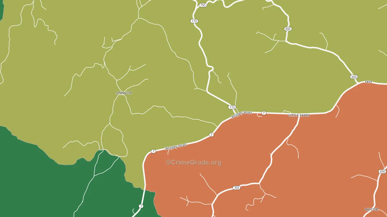 Spanglin, KY Map of Burglary Rates
