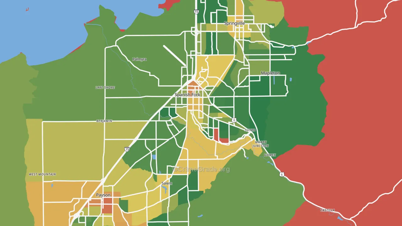 Spanish Fork, UT Map of Burglary Rates