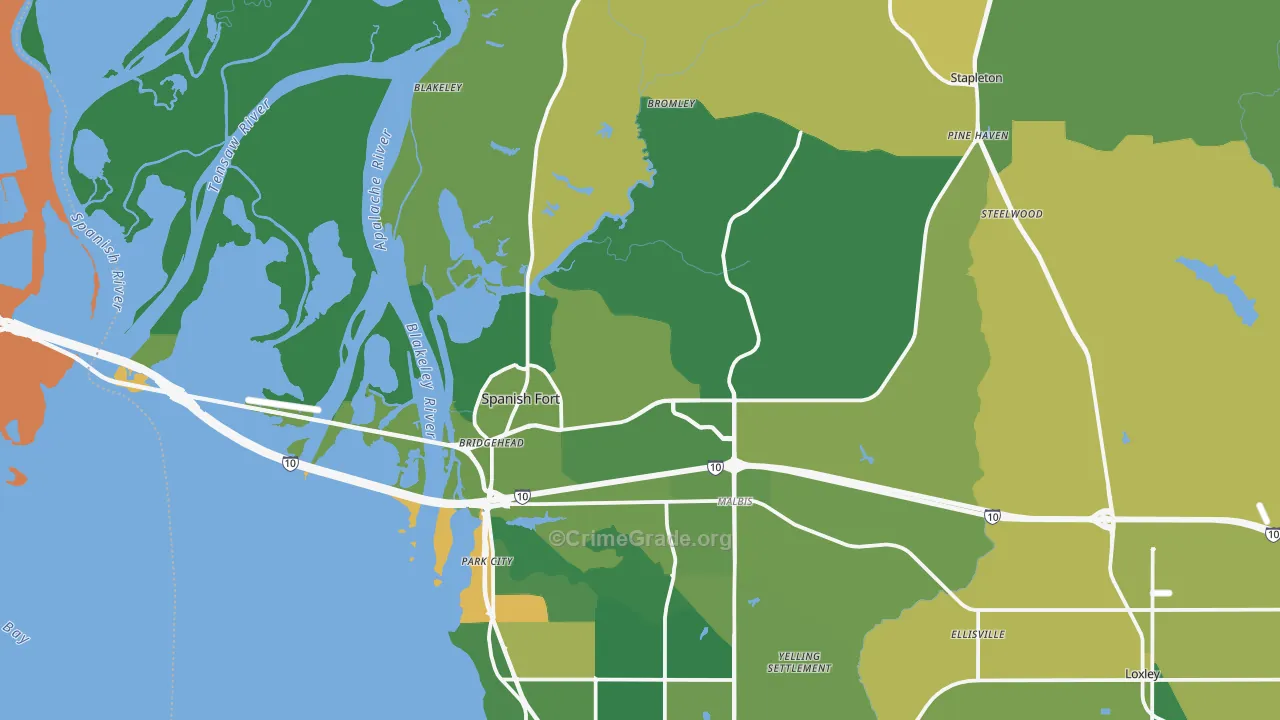 Spanish Fort, AL Map of Burglary Rates