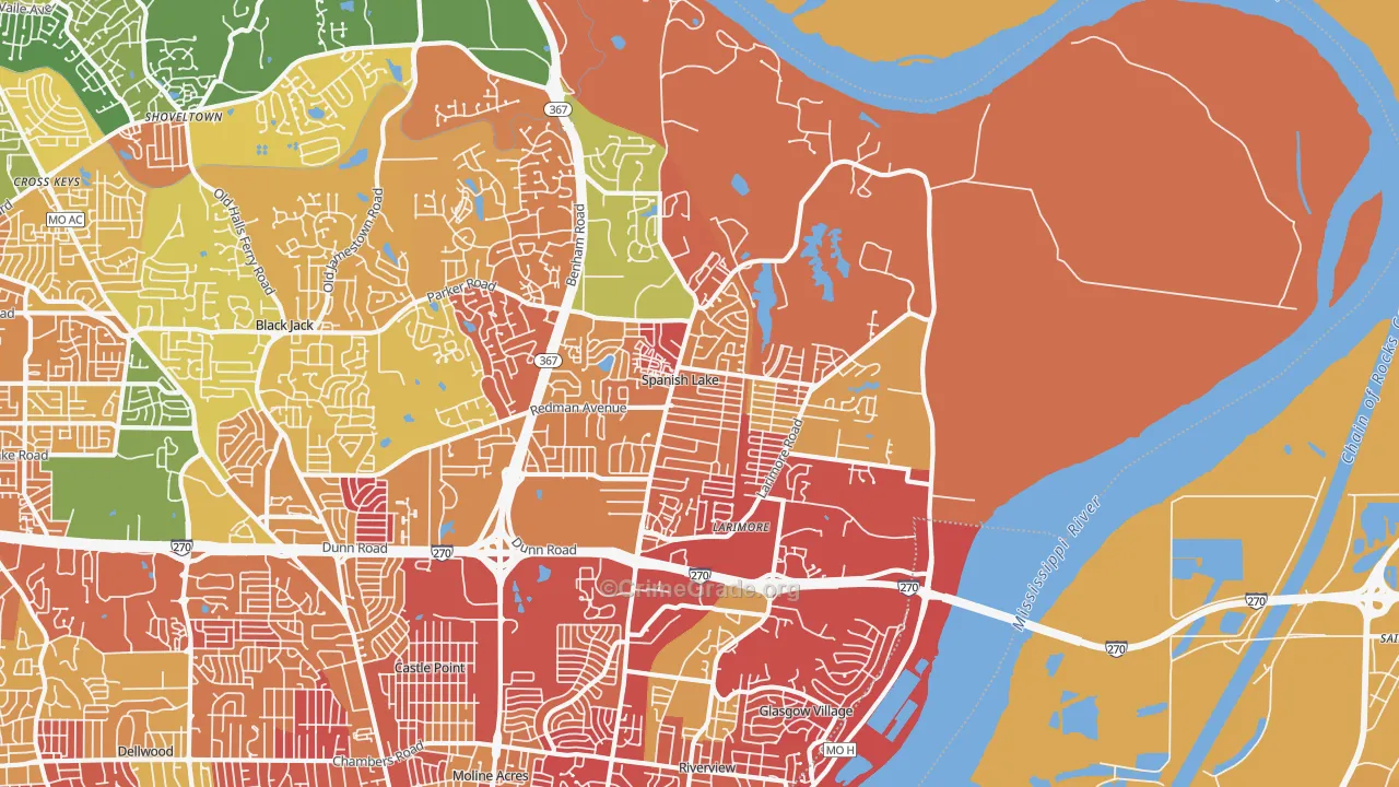Spanish Lake, MO Map of Burglary Rates