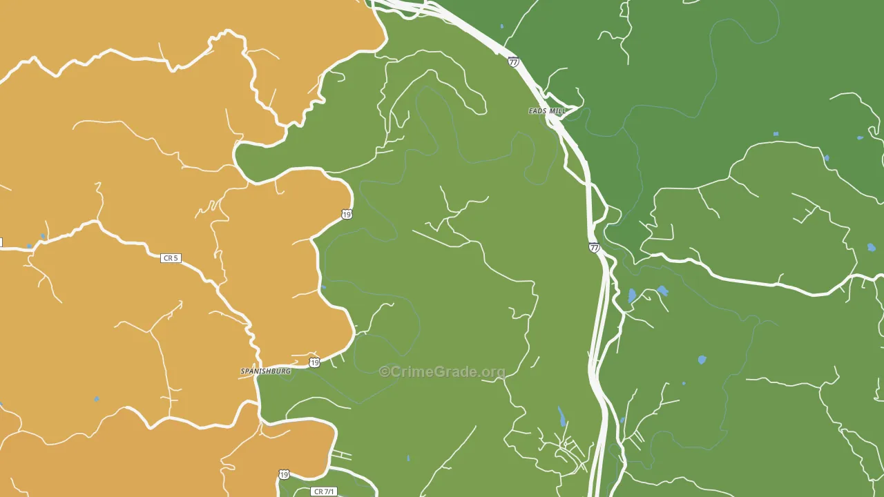 Spanishburg, WV Map of Burglary Rates