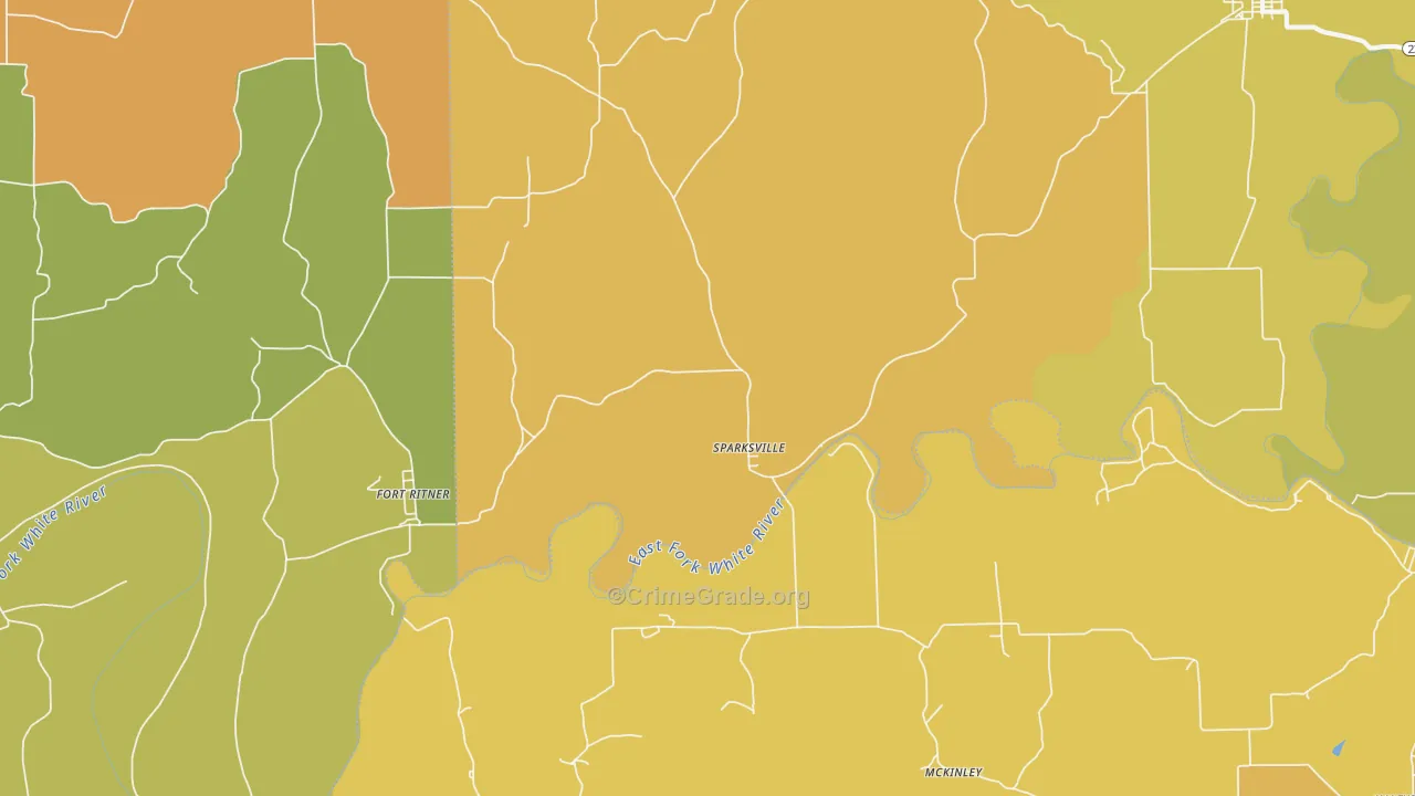Sparksville, IN Map of Burglary Rates