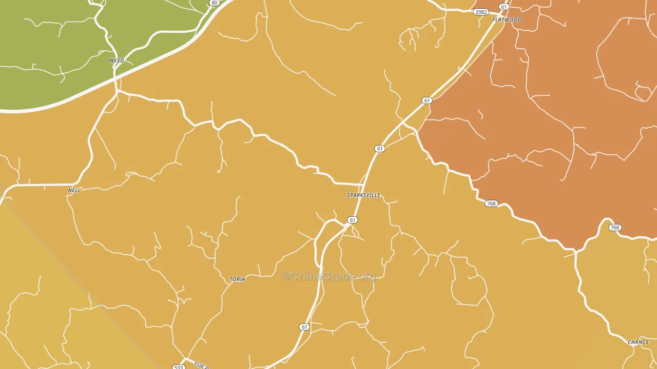 Sparksville, KY Map of Burglary Rates