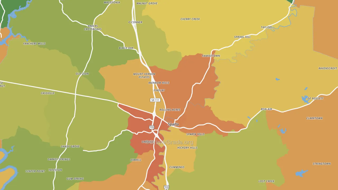 Sparta, TN Map of Burglary Rates