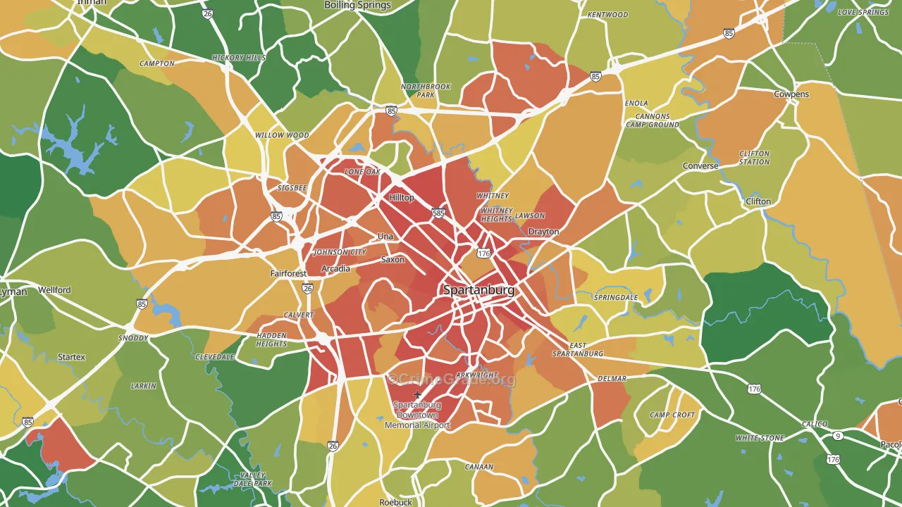 Spartanburg, SC Map of Burglary Rates