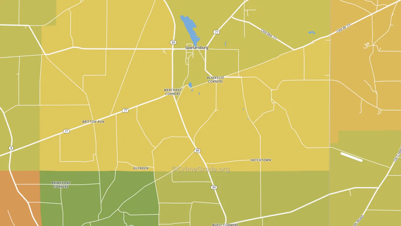Spartansburg, PA Map of Burglary Rates