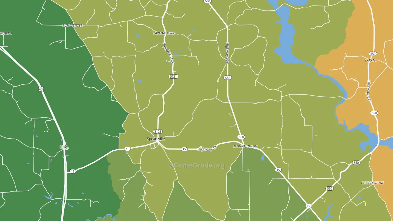 Spearsville, LA Map of Burglary Rates