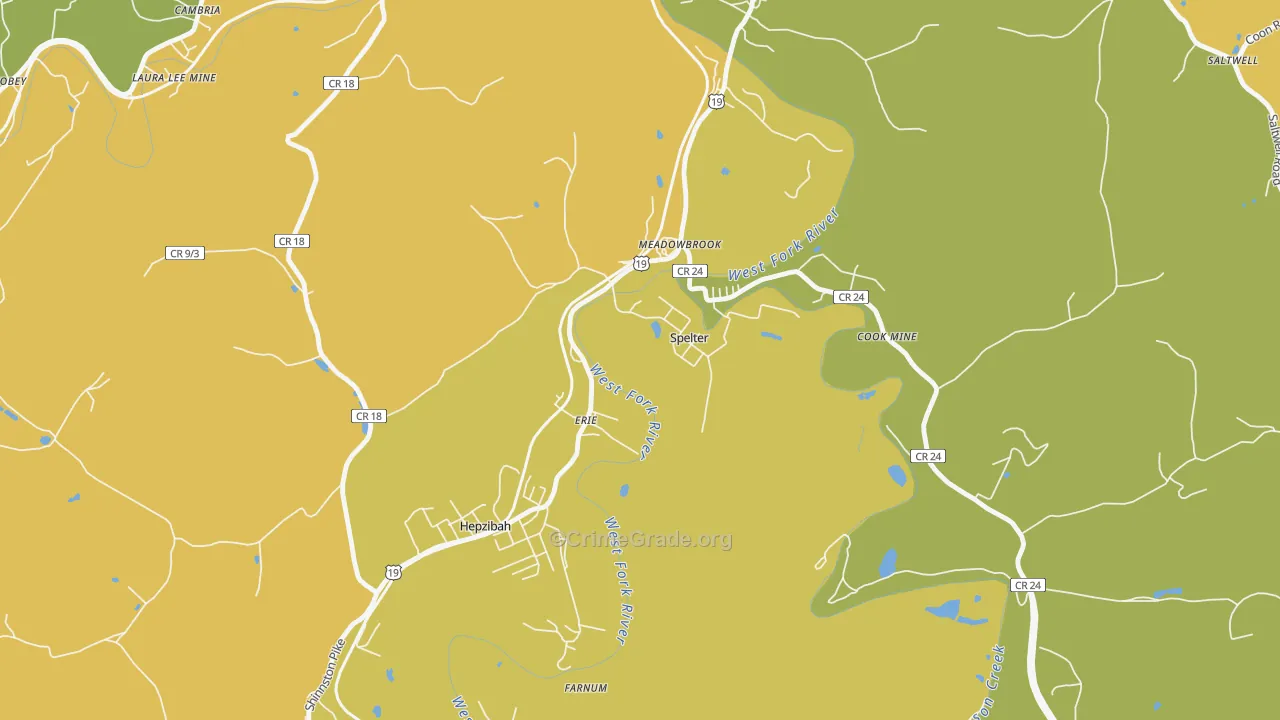 Spelter, WV Map of Burglary Rates