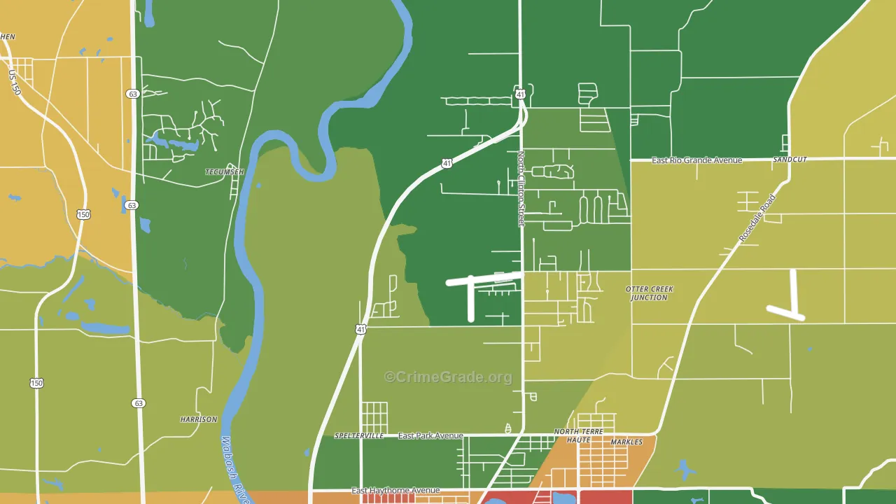 Spelterville, IN Map of Burglary Rates