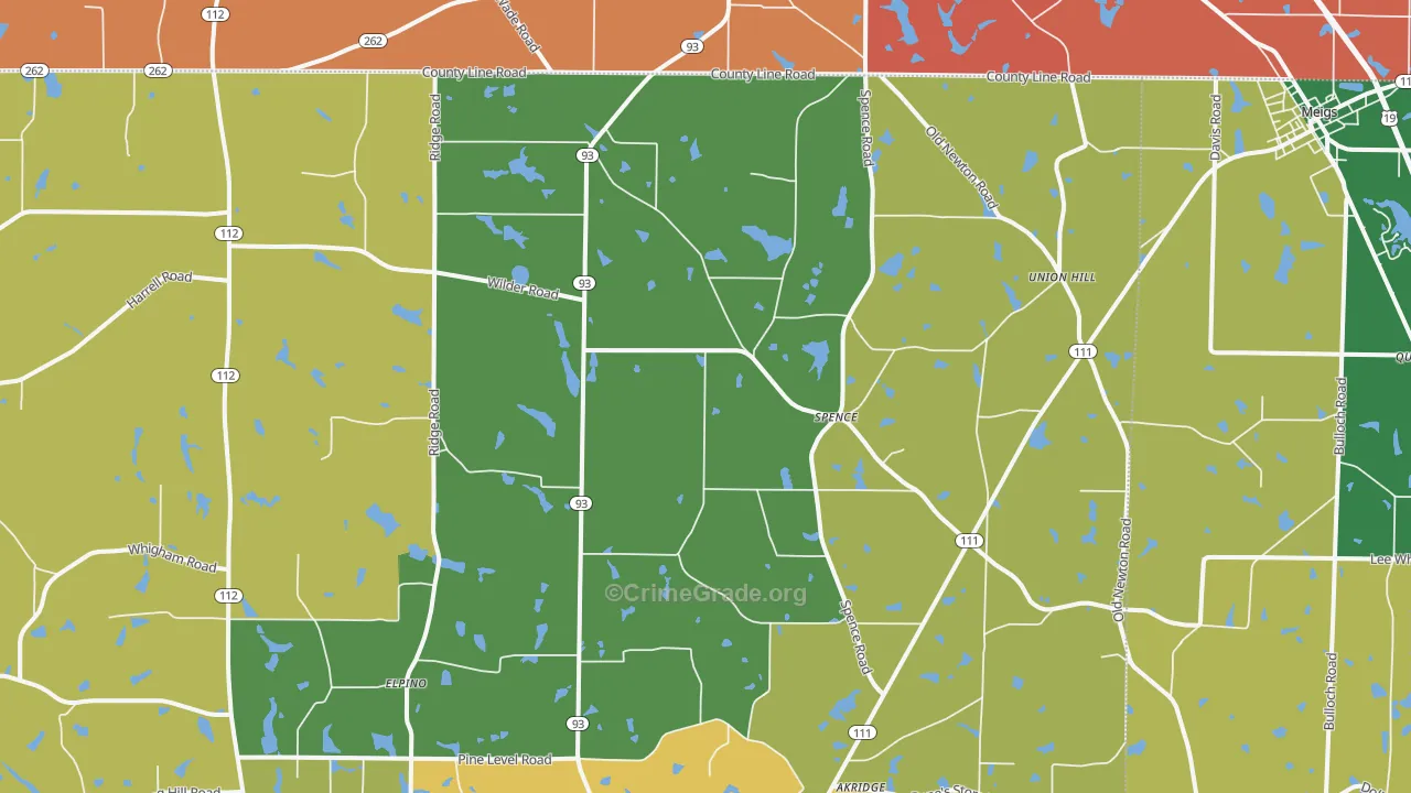 Spence, GA Map of Burglary Rates