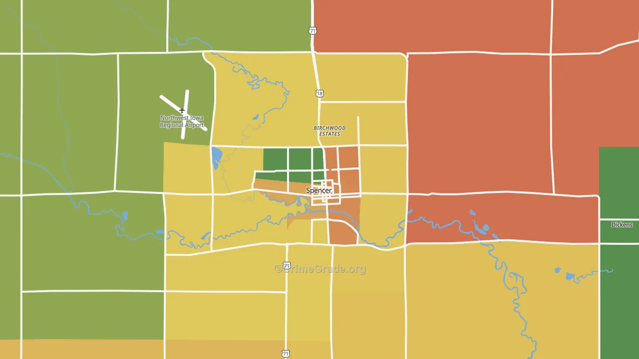 Spencer, IA Map of Burglary Rates