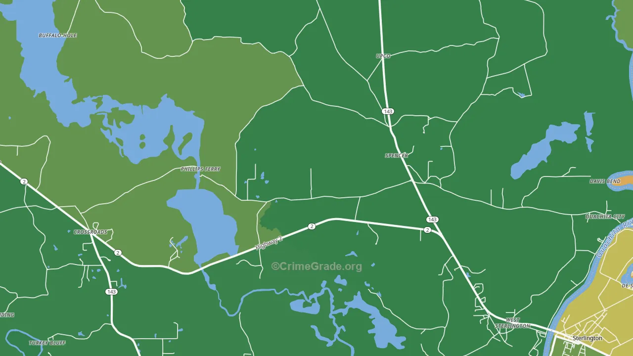 Spencer, LA Map of Burglary Rates