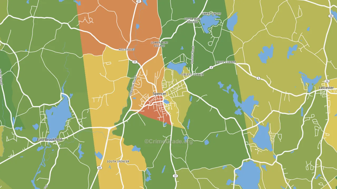 Spencer, MA Map of Burglary Rates