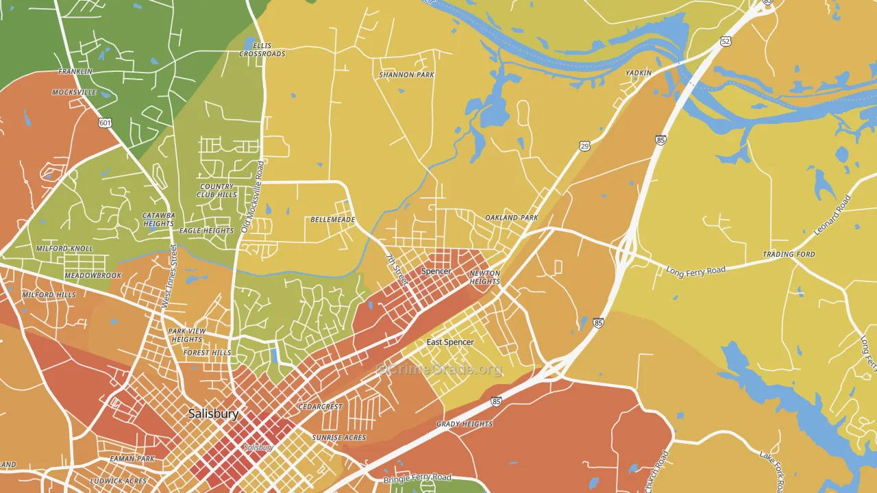Spencer, NC Map of Burglary Rates