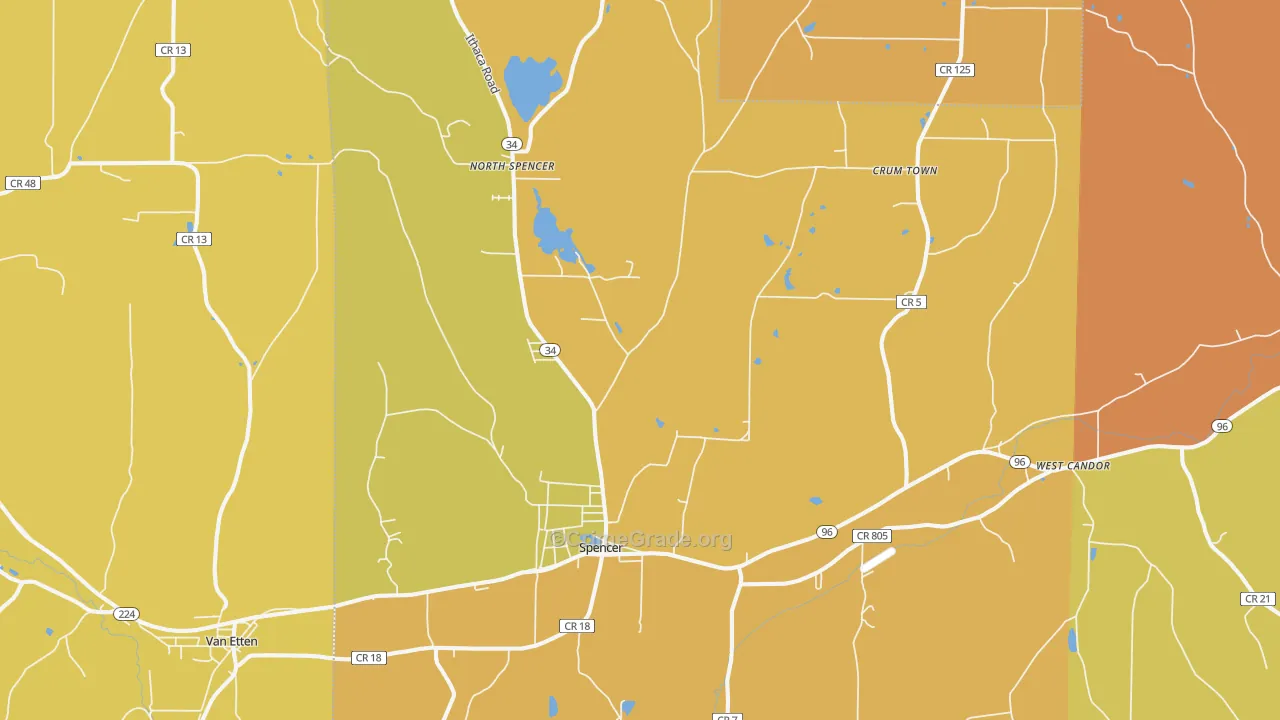 Spencer, NY Map of Burglary Rates