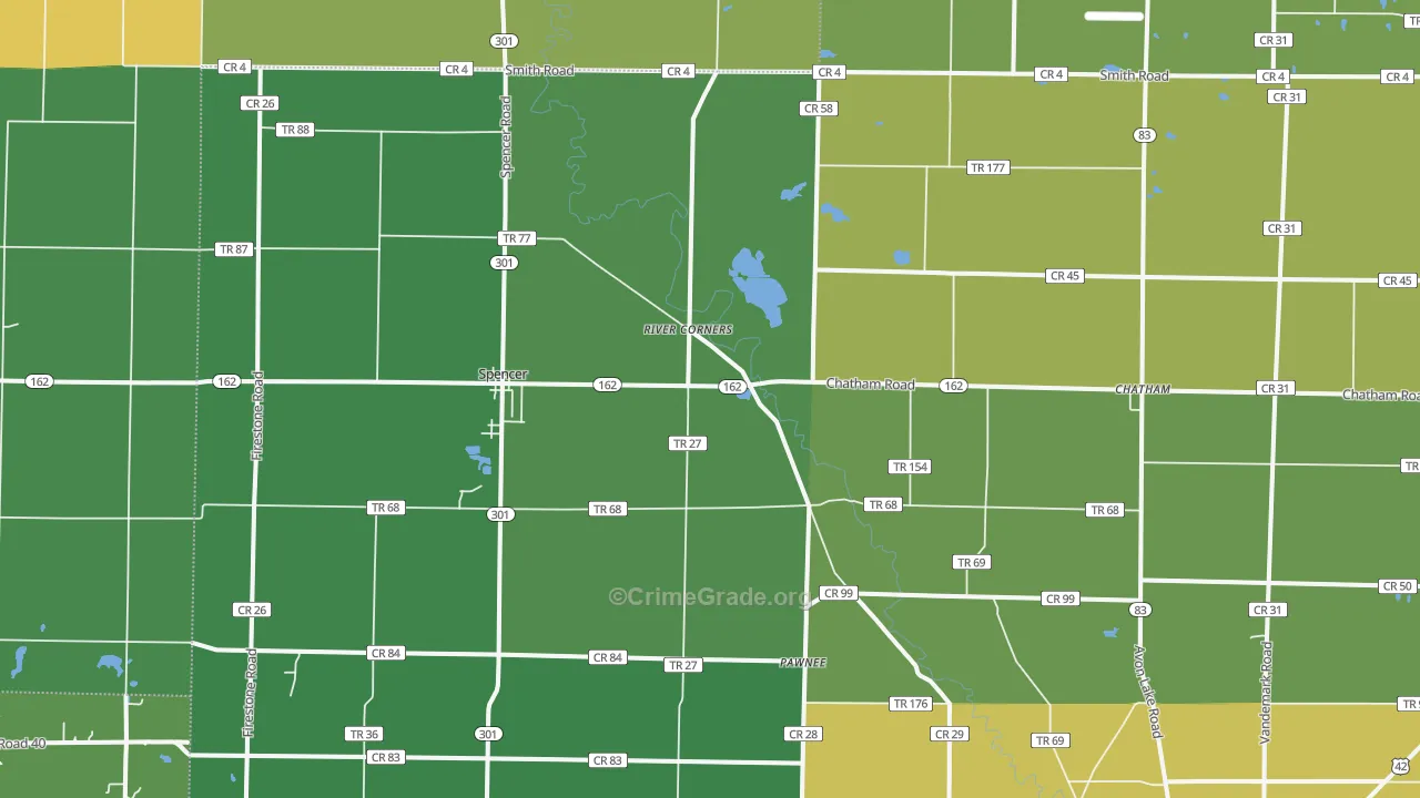 Spencer, OH Map of Burglary Rates
