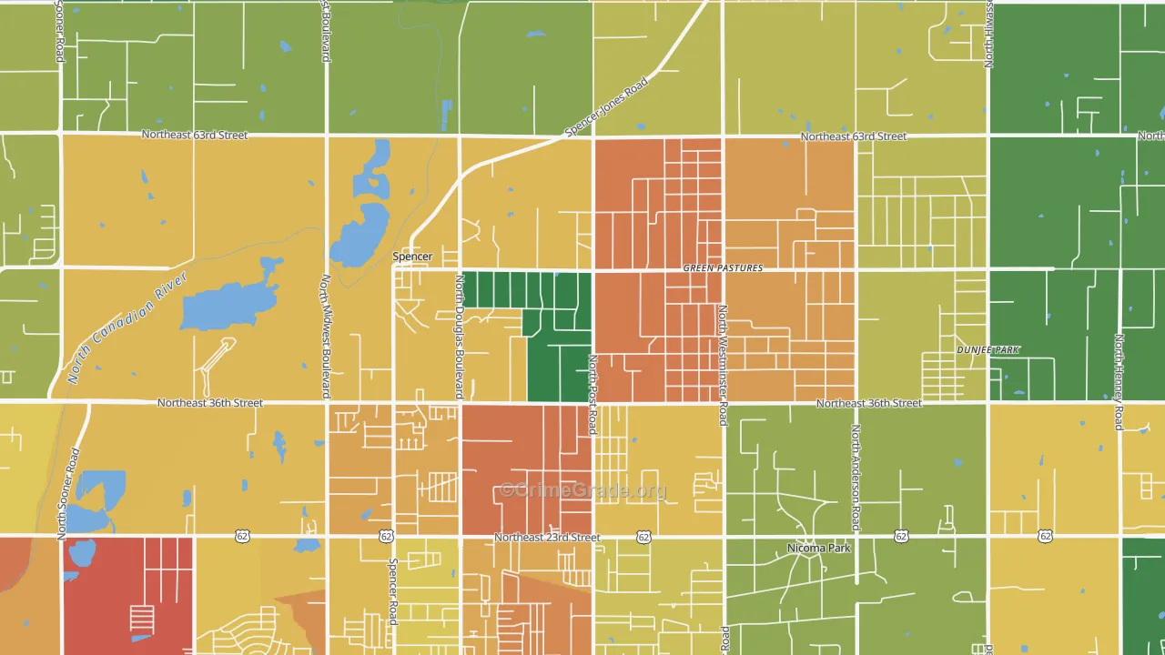 Spencer, OK Map of Burglary Rates