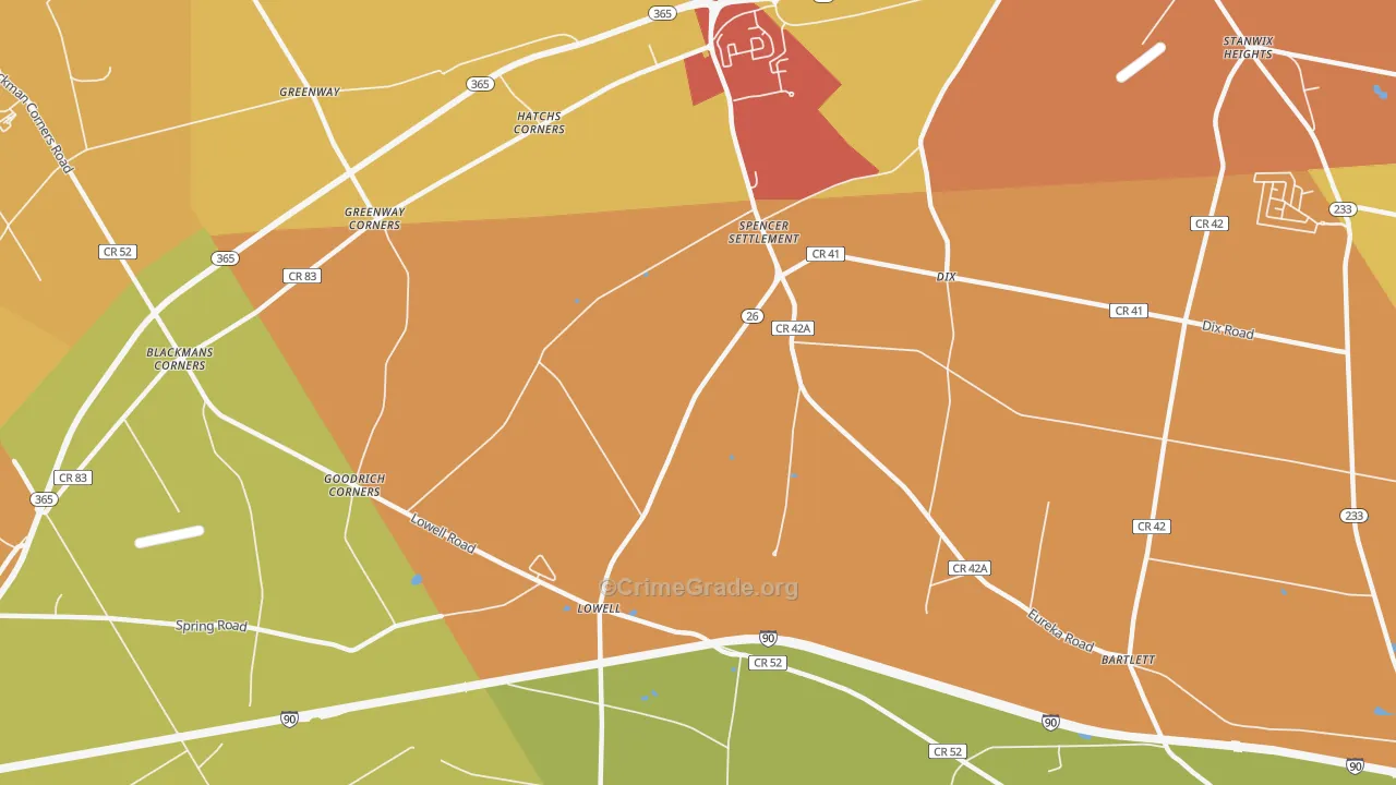 Spencer Settlement, NY Map of Burglary Rates