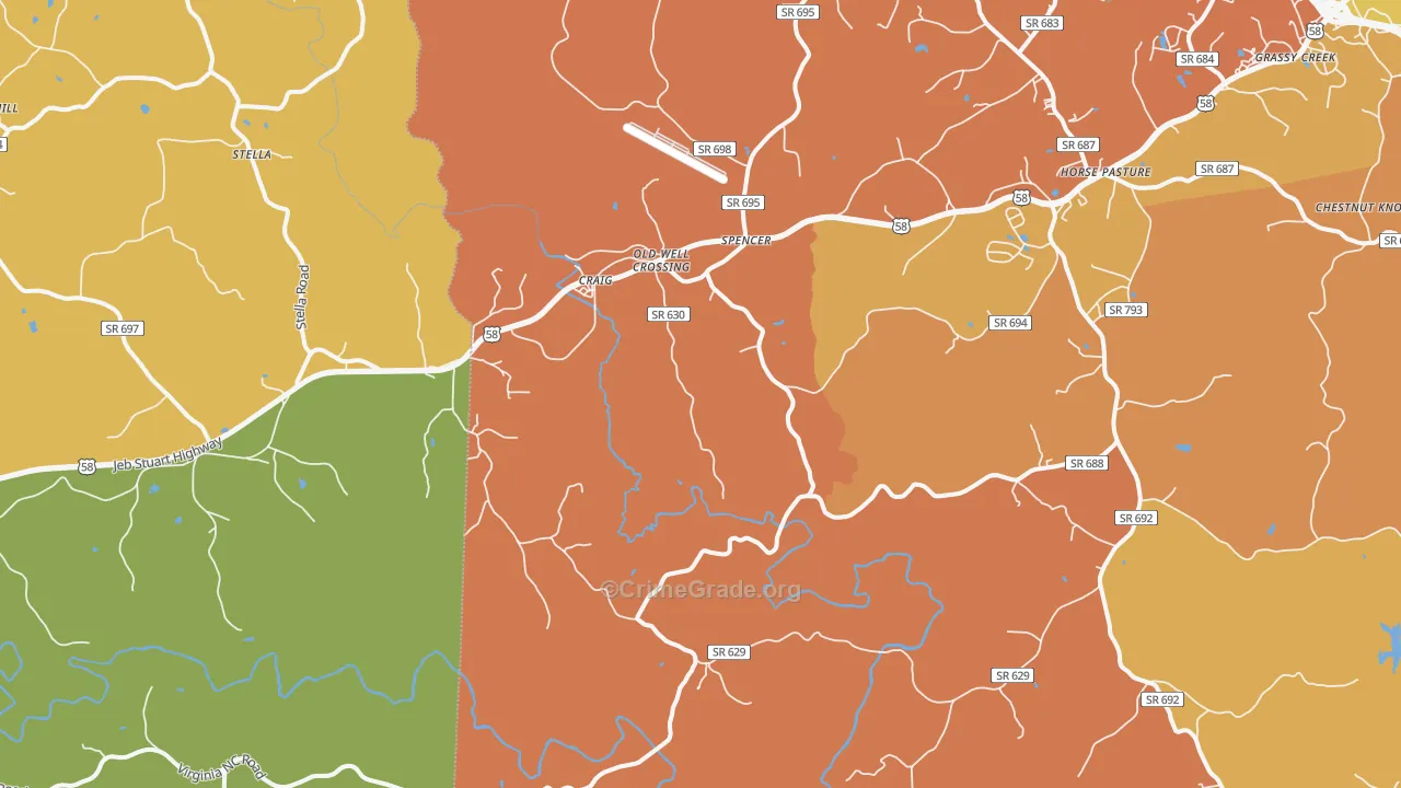 Spencer, VA Map of Burglary Rates