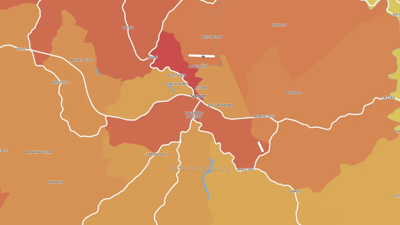 Spencer, WV Map of Burglary Rates