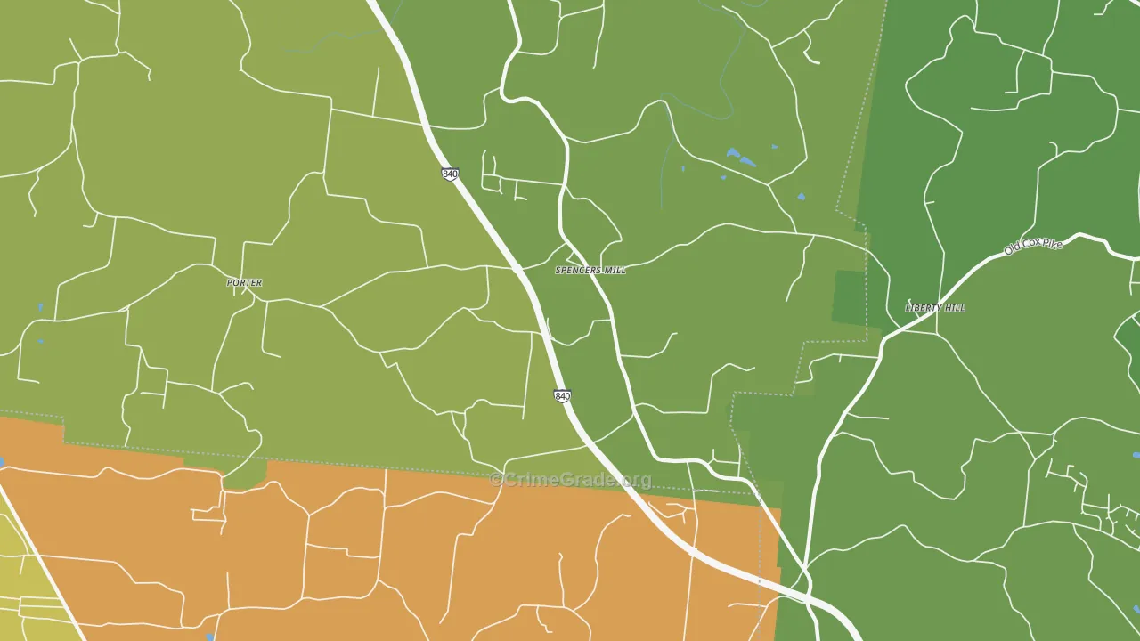 Spencers Mill, TN Map of Burglary Rates