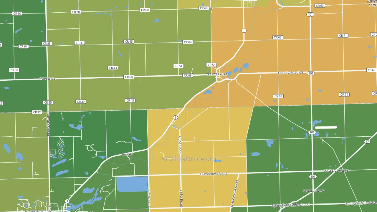 Spencerville, IN Map of Burglary Rates