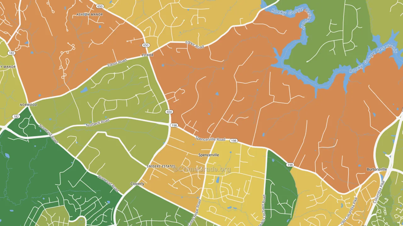 Spencerville, MD Map of Burglary Rates