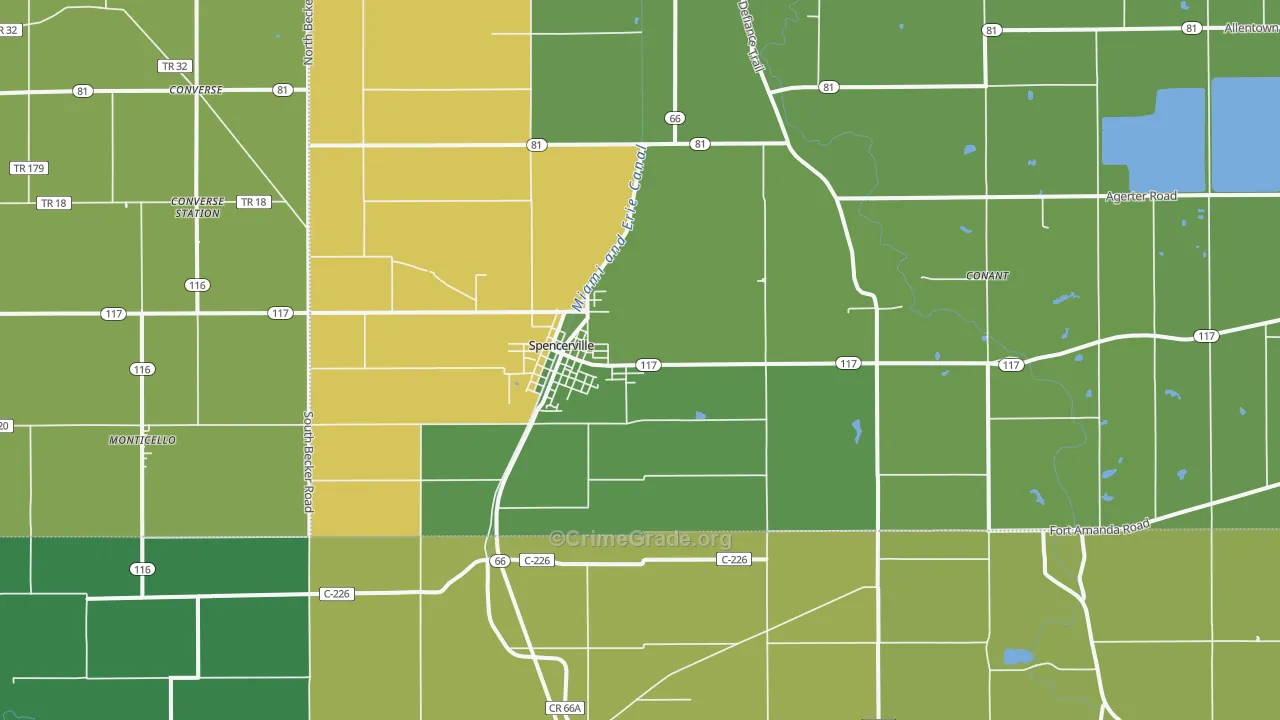 Spencerville, OH Map of Burglary Rates