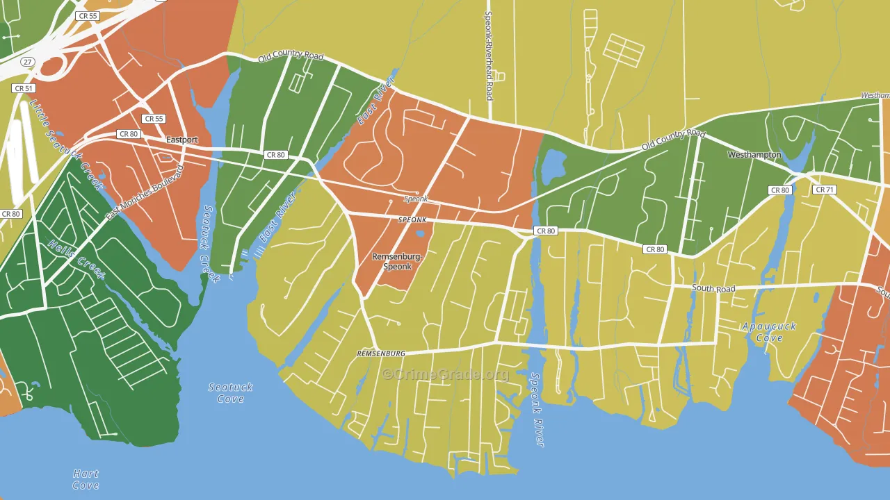 Speonk, NY Map of Burglary Rates