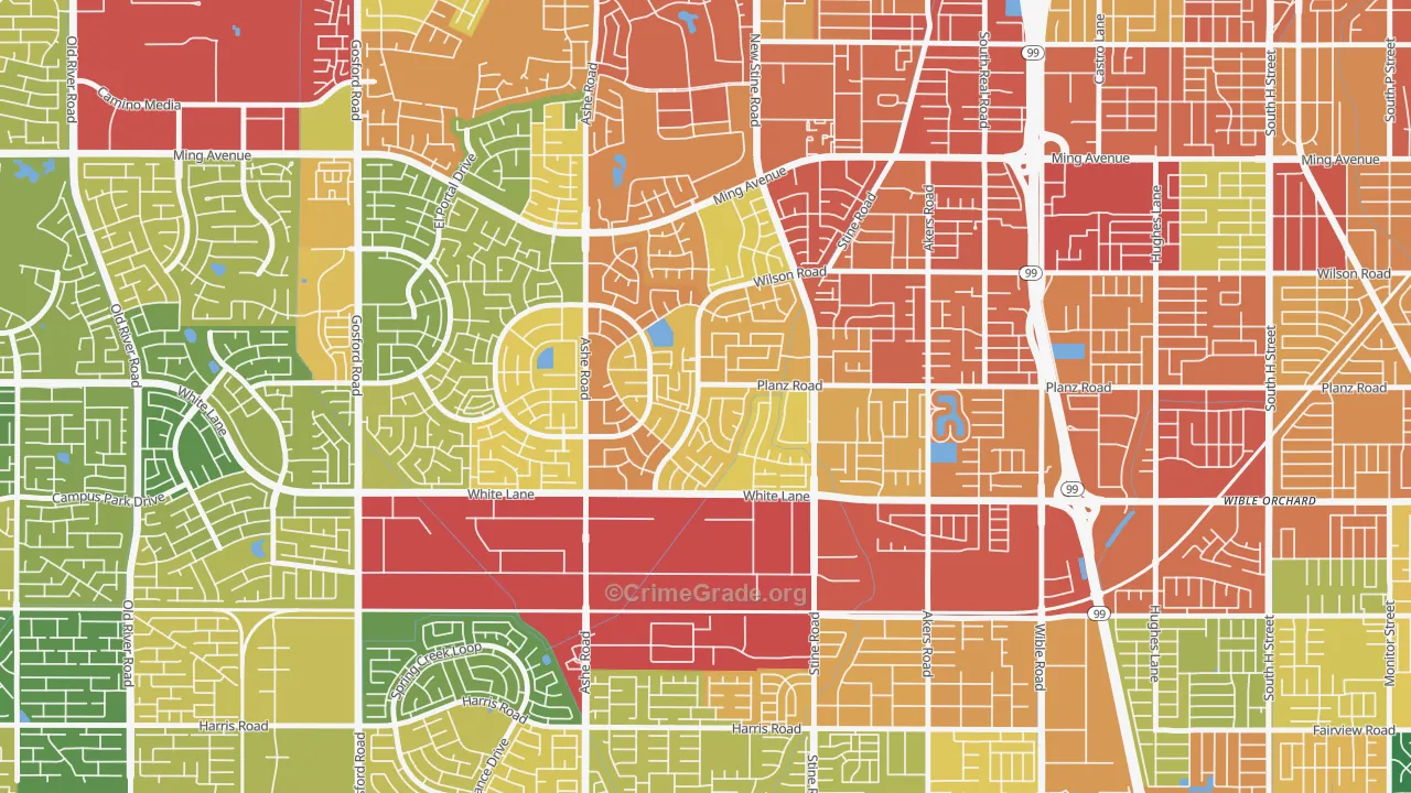 Spice Tract, Bakersfield, CA Map of Burglary Rates