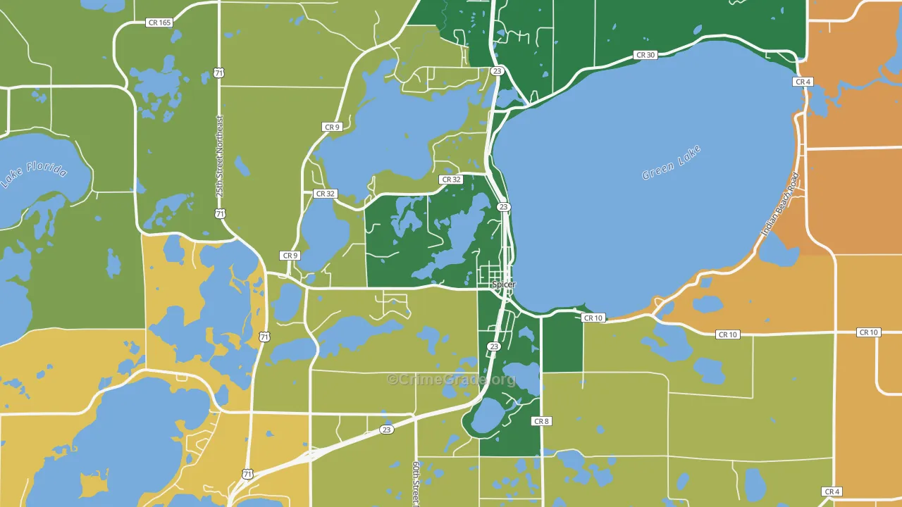 Spicer, MN Map of Burglary Rates