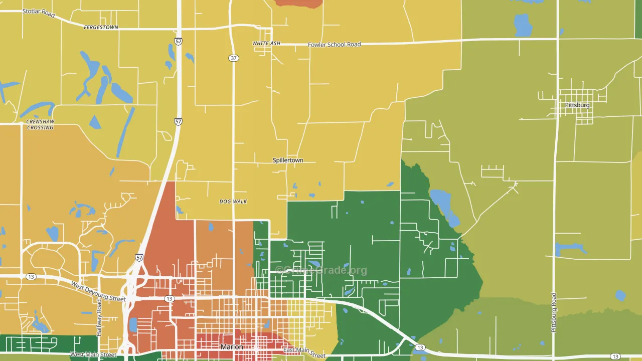 Spillertown, IL Map of Burglary Rates
