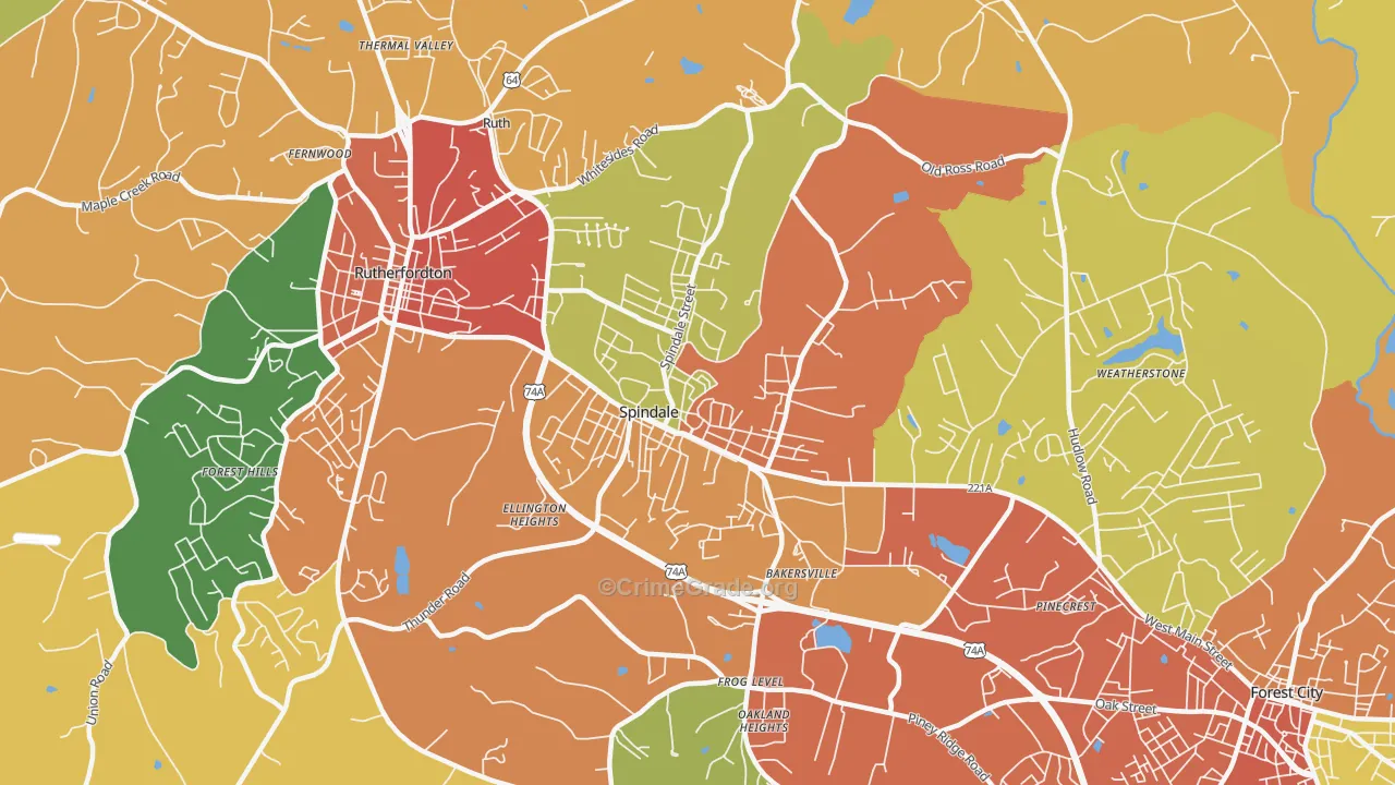 Spindale, NC Map of Burglary Rates