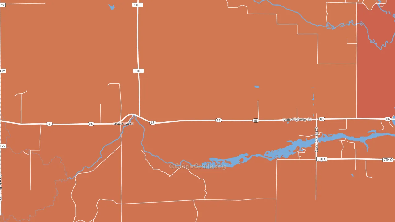 Spirit Falls, WI Map of Burglary Rates