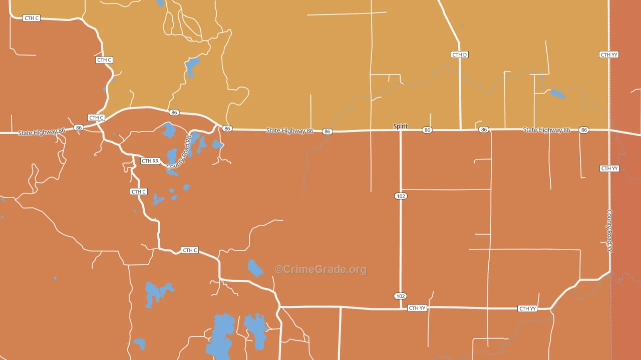 Spirit, WI Map of Burglary Rates