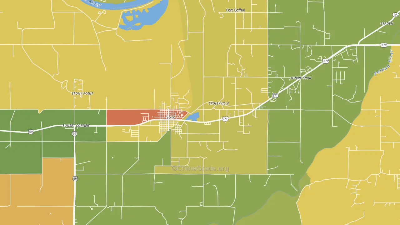 Spiro, OK Map of Burglary Rates