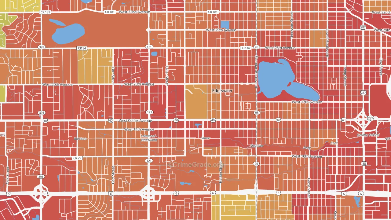 Spivak, Edgewater, CO Map of Burglary Rates