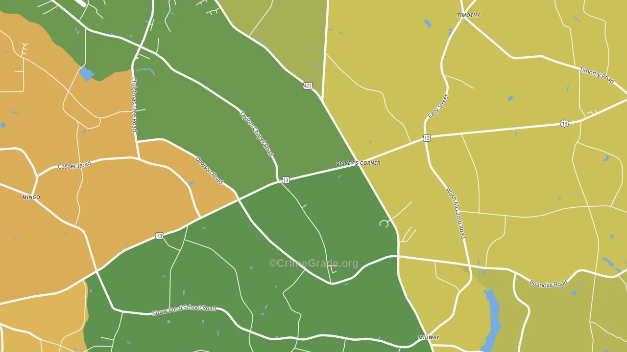 Spiveys Corner, NC Map of Burglary Rates