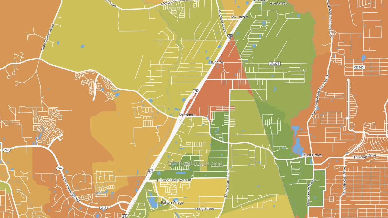 Splendora, TX Map of Burglary Rates