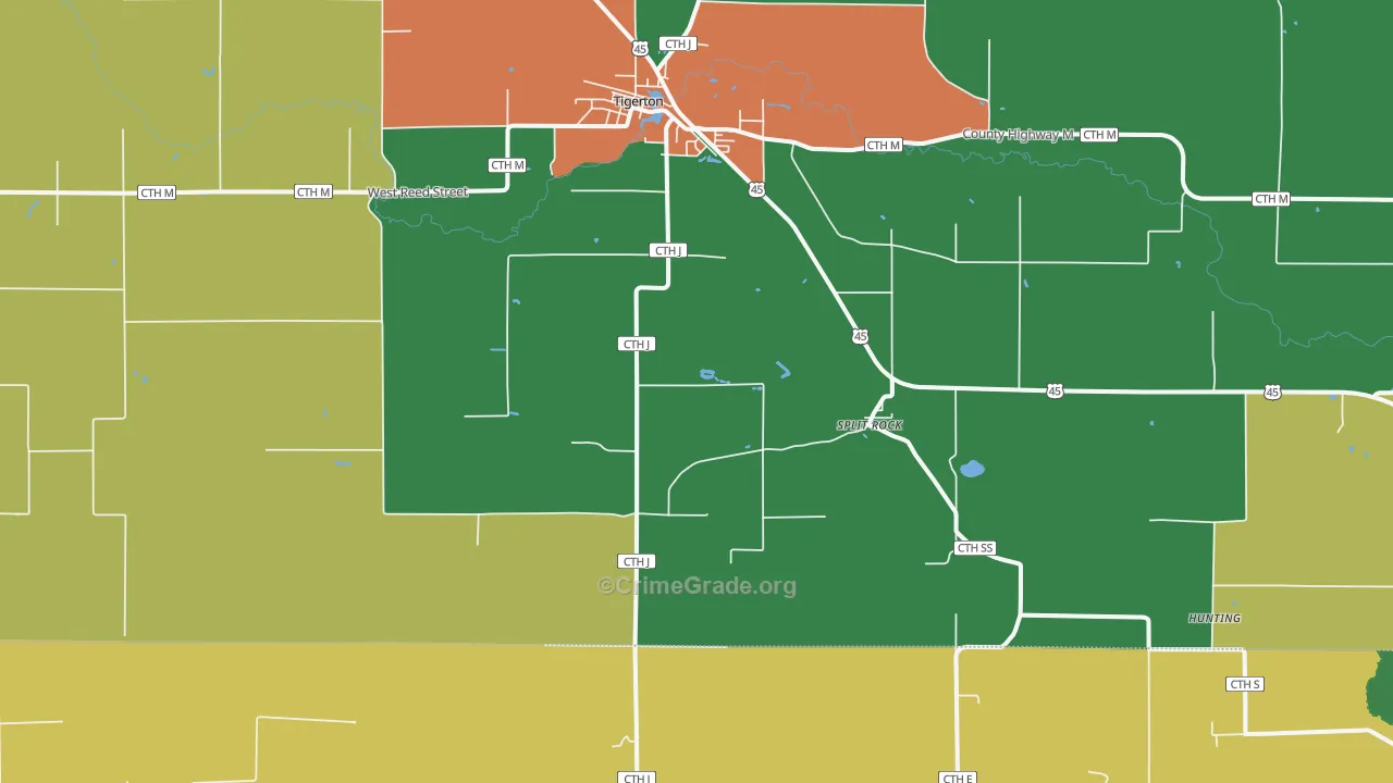 Split Rock, WI Map of Burglary Rates