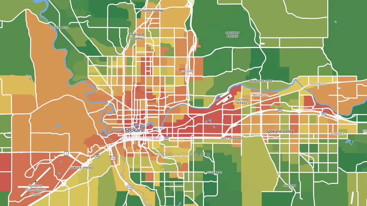 Spokane County, WA Map of Burglary Rates